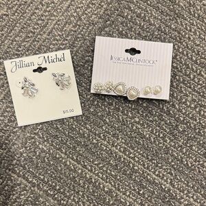 Jessica McClintock Silver and Pearl Earrings Set